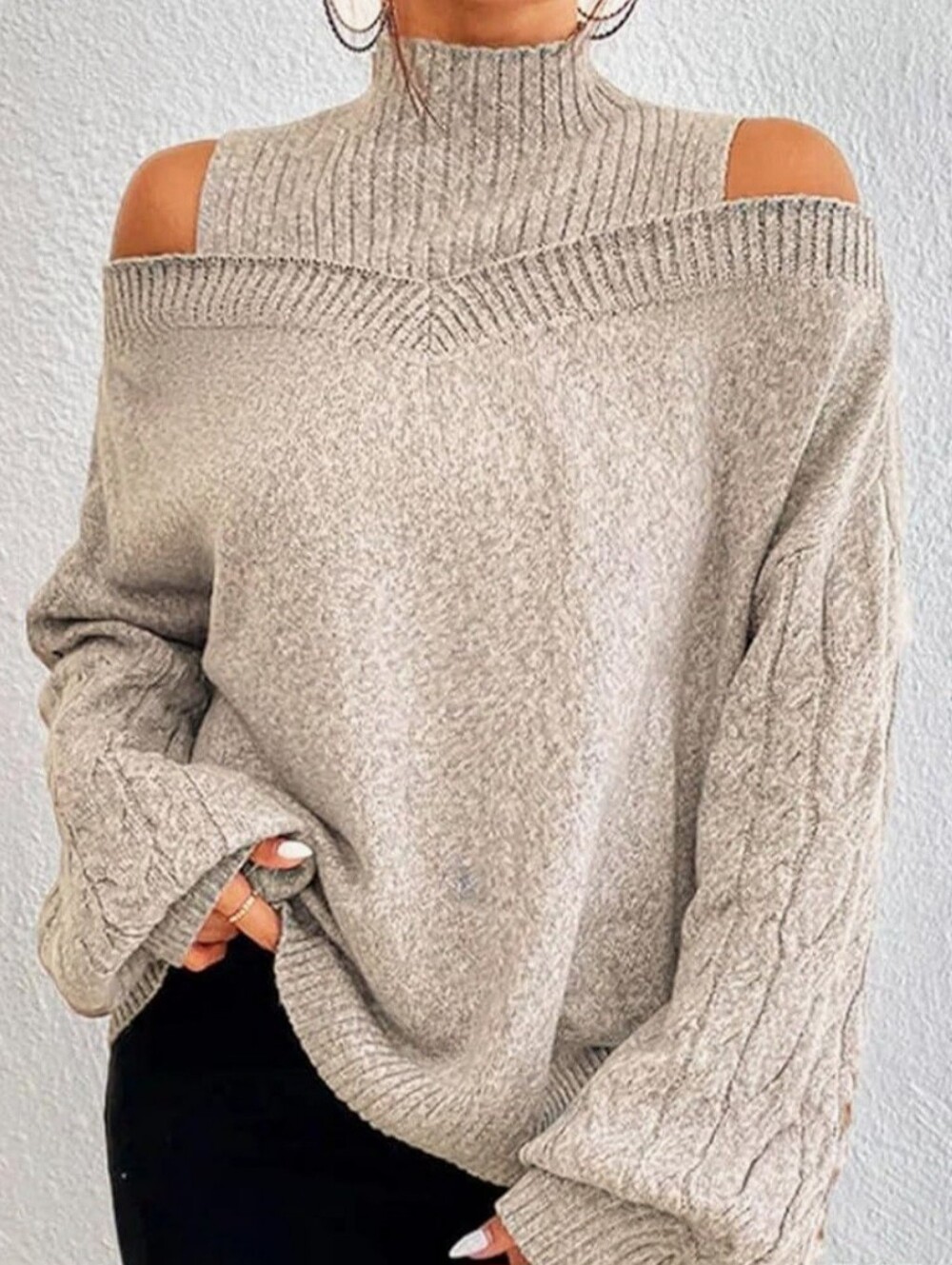 Cold Shoulder Cable Knit Turtleneck Sweater